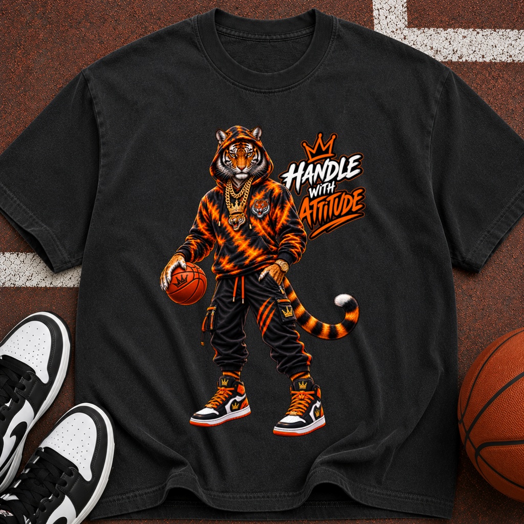 Tiger Basketball T-Shirt — “Handle With Attitude” Graphic Tee