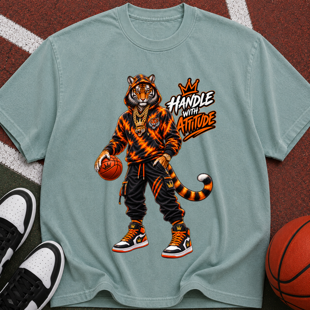Tiger Basketball T-Shirt — “Handle With Attitude” Graphic Tee