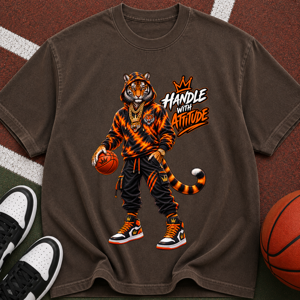 Tiger Basketball T-Shirt — “Handle With Attitude” Graphic Tee