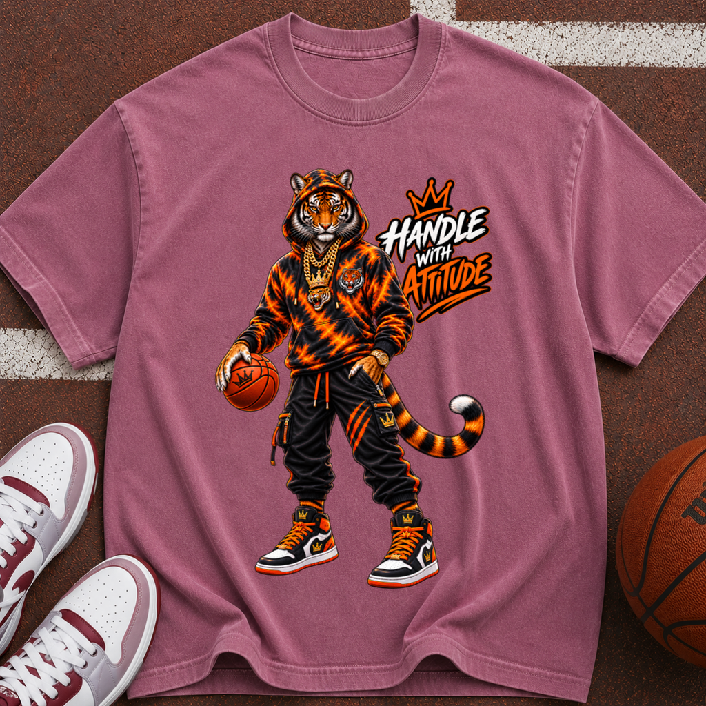 Tiger Basketball T-Shirt — “Handle With Attitude” Graphic Tee
