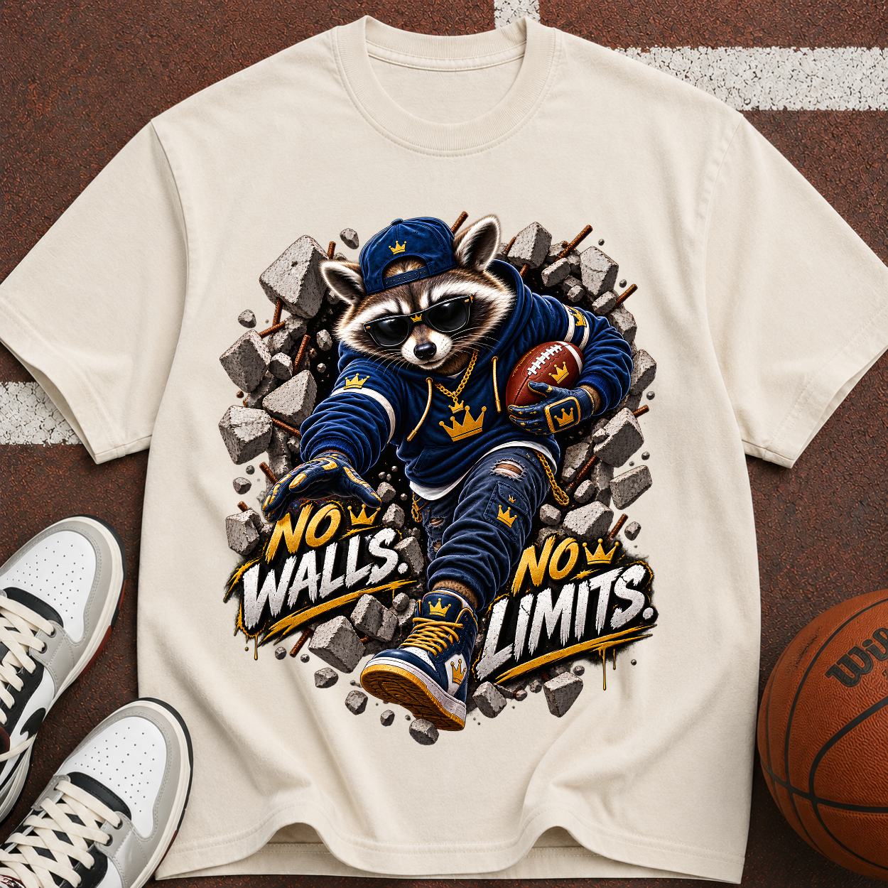 No Walls No Limits Raccoon Graphic T-Shirt