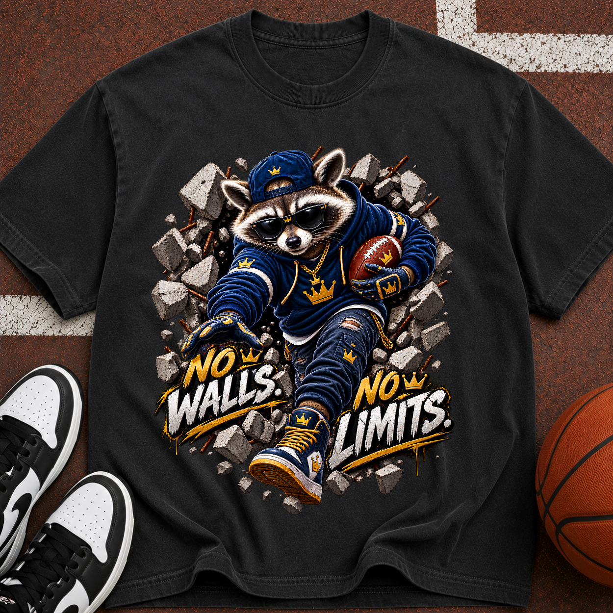 No Walls No Limits Raccoon Graphic T-Shirt