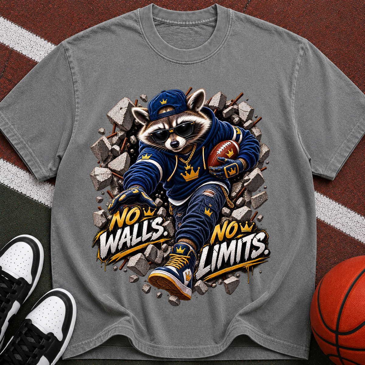 No Walls No Limits Raccoon Graphic T-Shirt