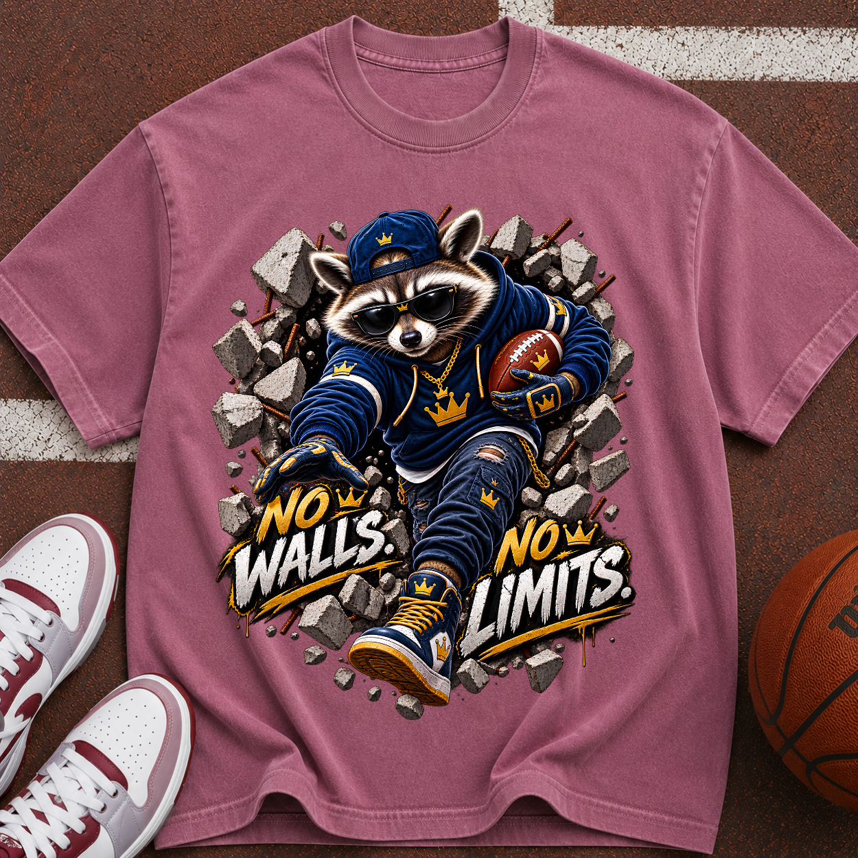 No Walls No Limits Raccoon Graphic T-Shirt