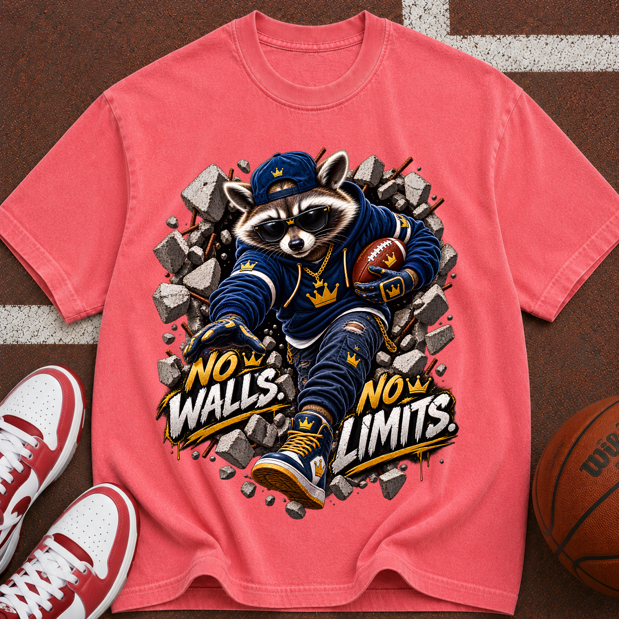 No Walls No Limits Raccoon Graphic T-Shirt