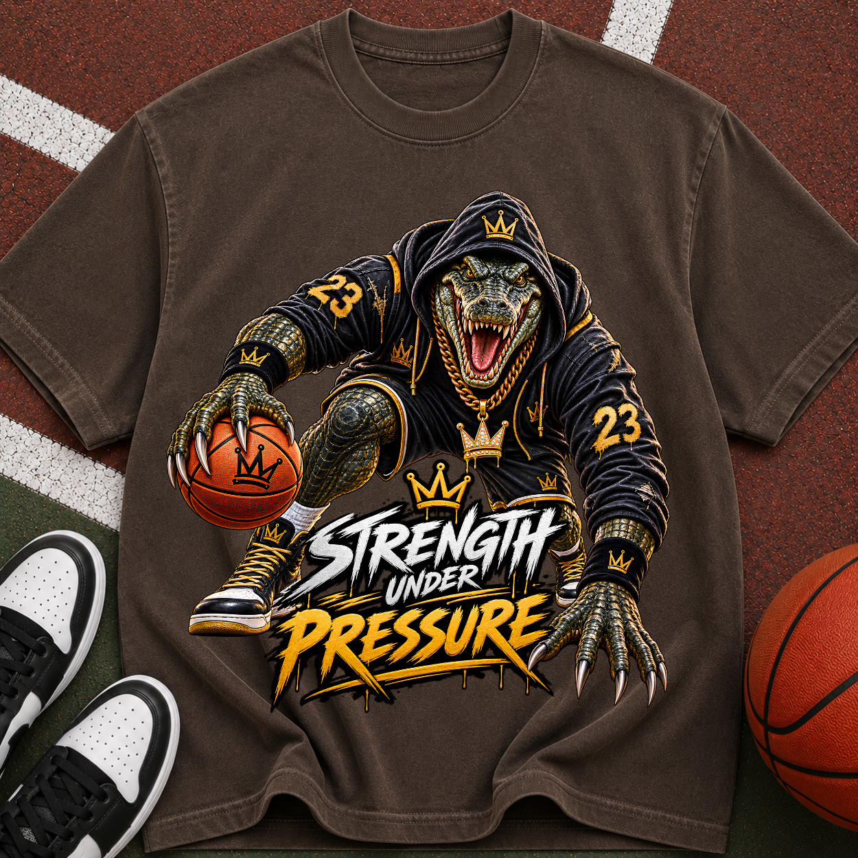 Strength Under Pressure Basketball T-Shirt — Dino Hoop Graphic Tee