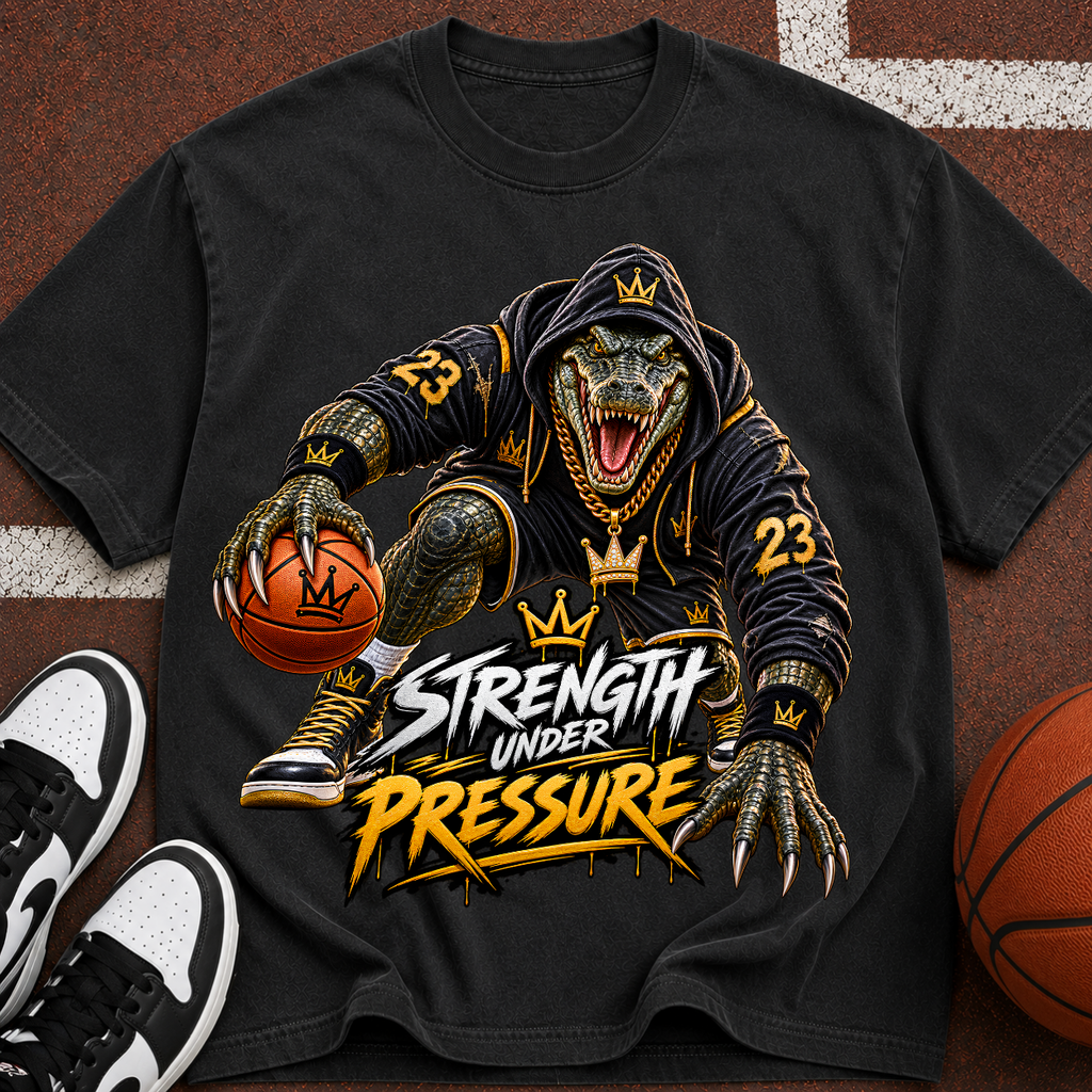 Strength Under Pressure Basketball T-Shirt — Dino Hoop Graphic Tee