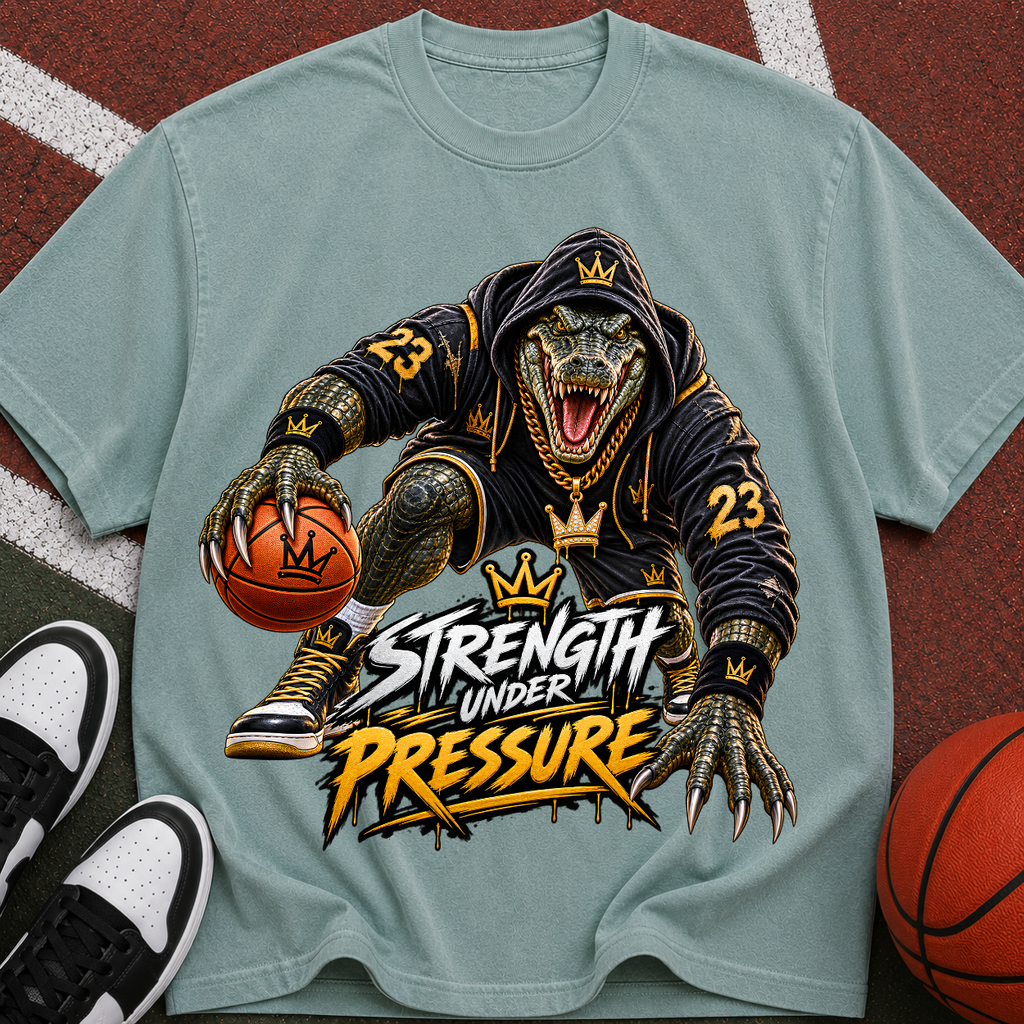 Strength Under Pressure Basketball T-Shirt — Dino Hoop Graphic Tee