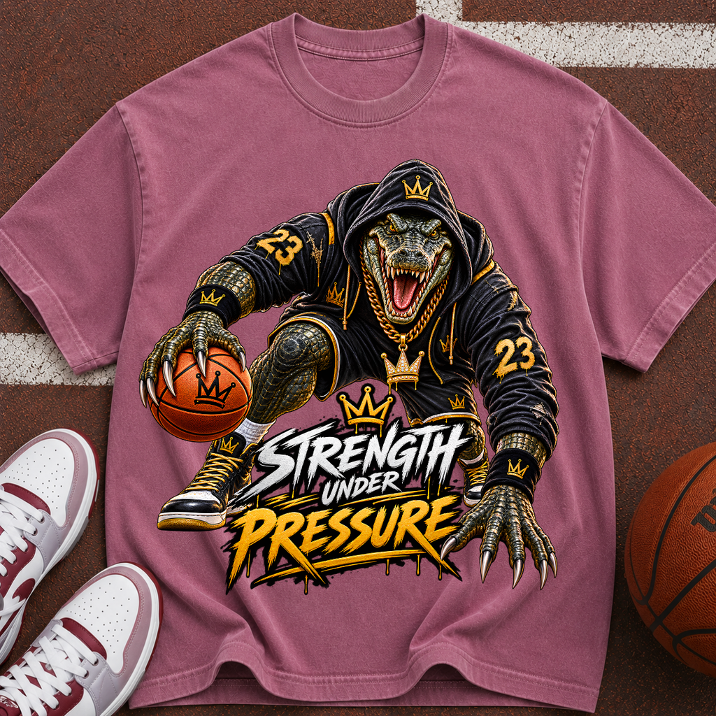 Strength Under Pressure Basketball T-Shirt — Dino Hoop Graphic Tee