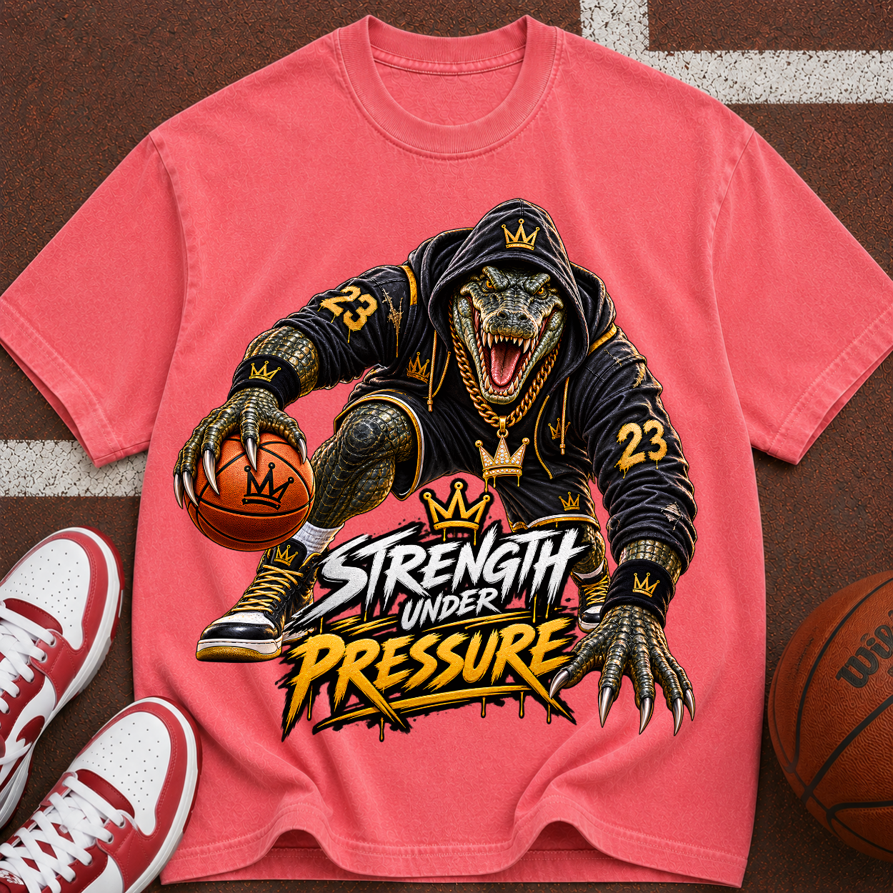 Strength Under Pressure Basketball T-Shirt — Dino Hoop Graphic Tee