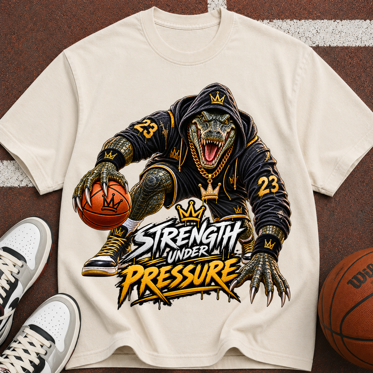 Strength Under Pressure Basketball T-Shirt — Dino Hoop Graphic Tee