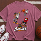Balance Basketball T-Shirt — Cartoon Players Seesaw Graphic