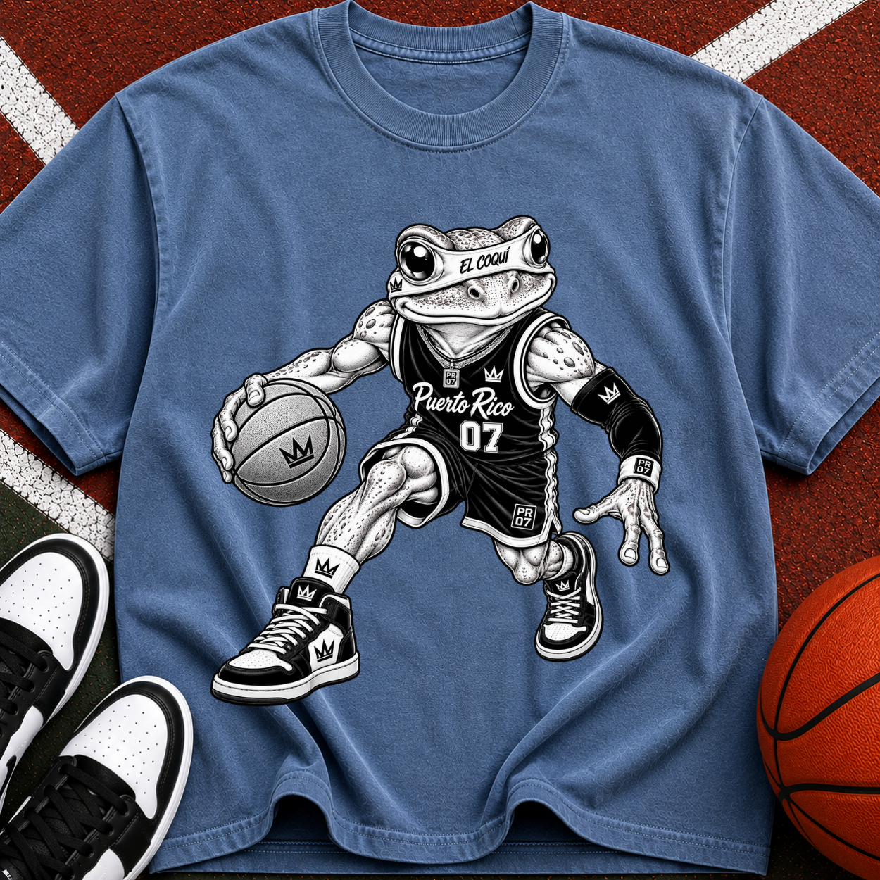 Basketball El Coqui Graphic T-Shirt — Retro Streetwear Tee with “07” Jersey Design