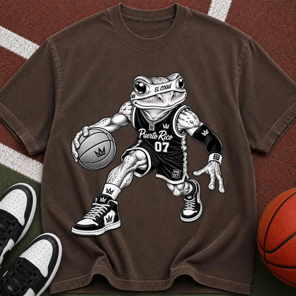 Basketball El Coqui Graphic T-Shirt — Retro Streetwear Tee with “07” Jersey Design