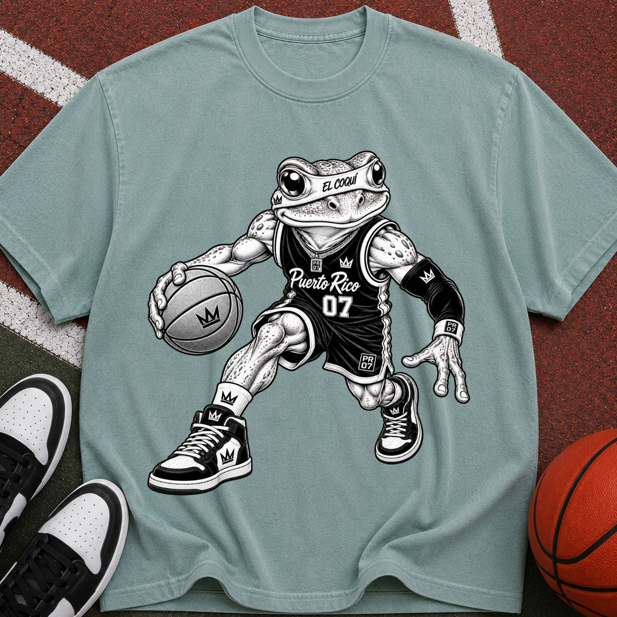 Basketball El Coqui Graphic T-Shirt — Retro Streetwear Tee with “07” Jersey Design