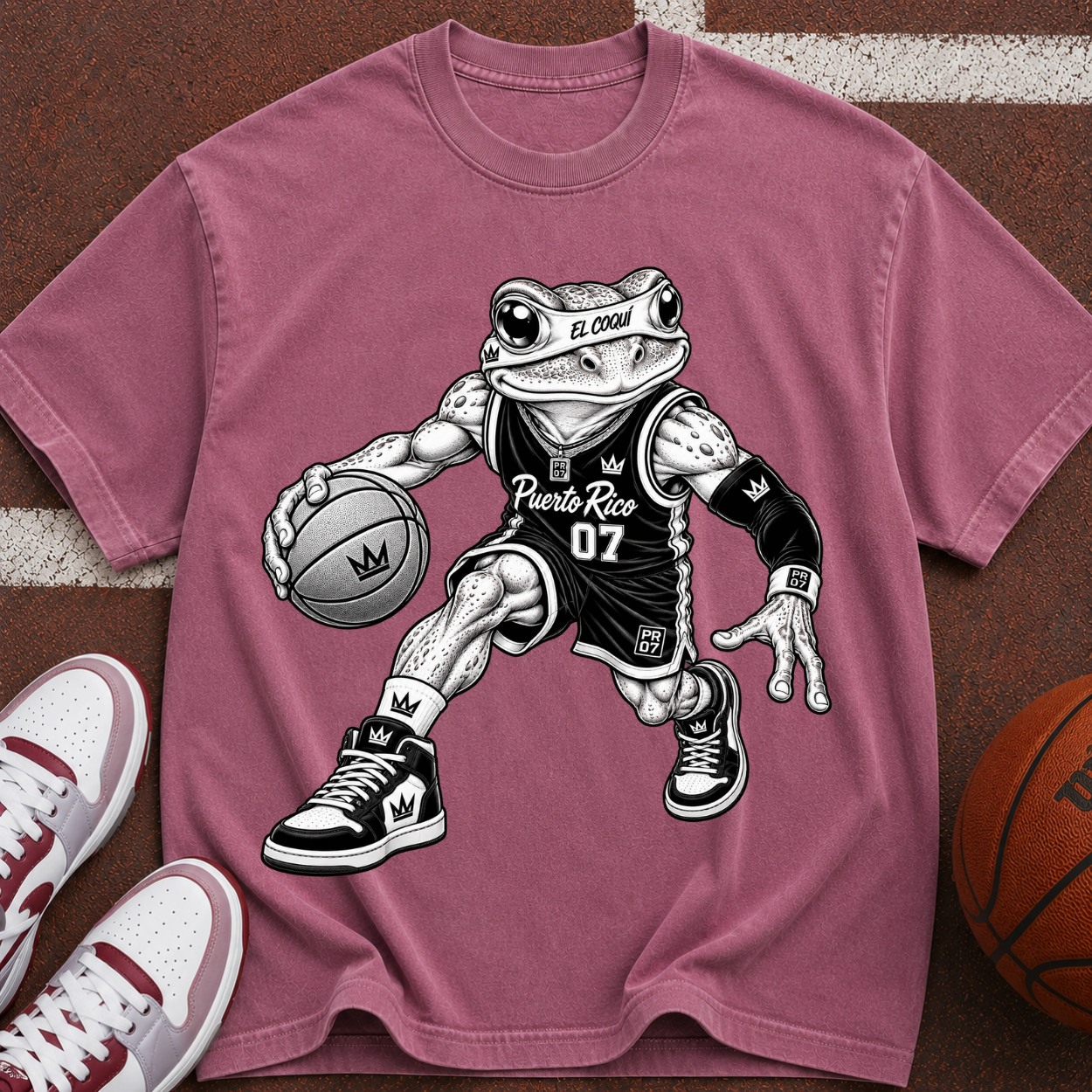 Basketball El Coqui Graphic T-Shirt — Retro Streetwear Tee with “07” Jersey Design