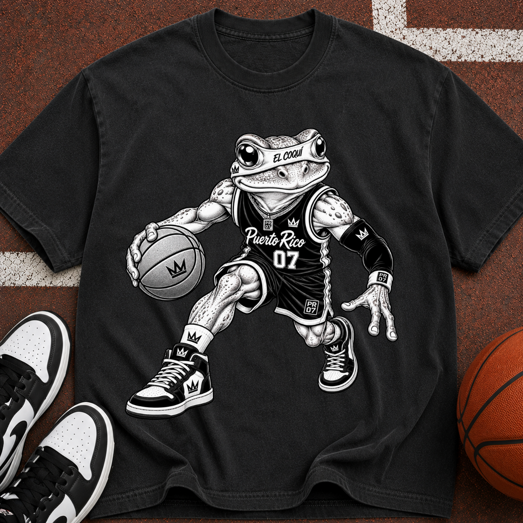 Basketball El Coqui Graphic T-Shirt — Retro Streetwear Tee with “07” Jersey Design