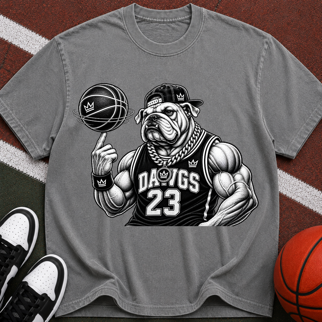 Bulldog Basketball Tee — "Dawgs 23" Vintage Crewneck T-Shirt