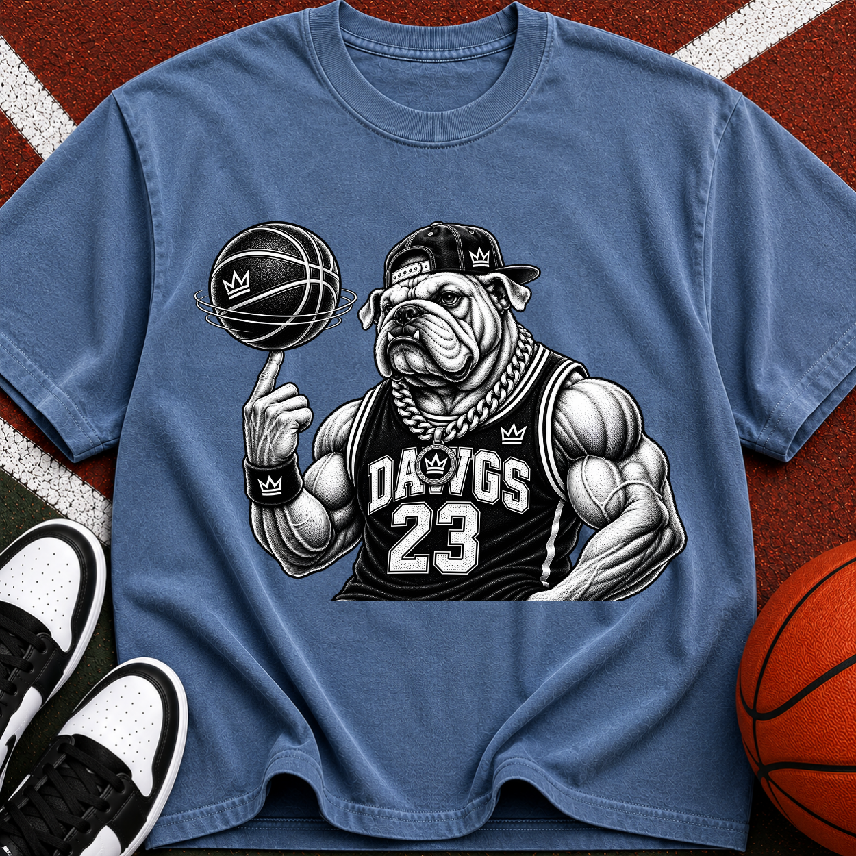 Bulldog Basketball Tee — "Dawgs 23" Vintage Crewneck T-Shirt