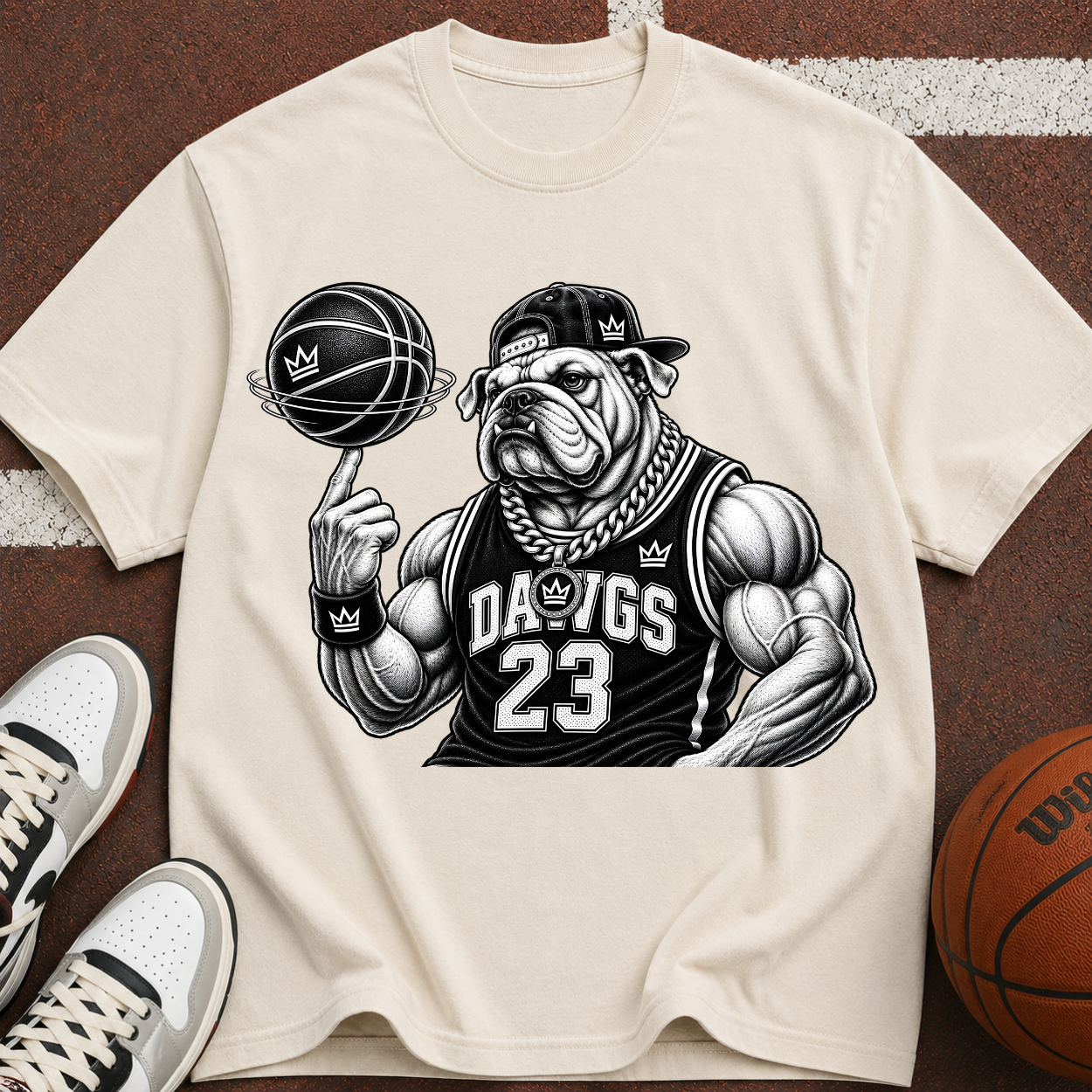 Bulldog Basketball Tee — "Dawgs 23" Vintage Crewneck T-Shirt
