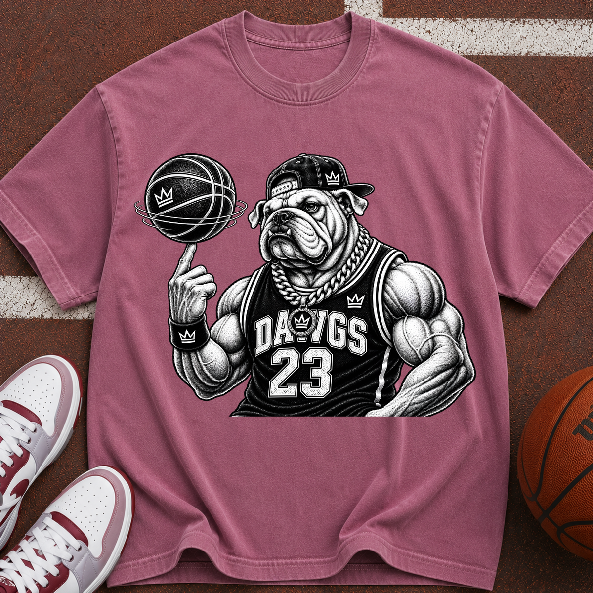 Bulldog Basketball Tee — "Dawgs 23" Vintage Crewneck T-Shirt