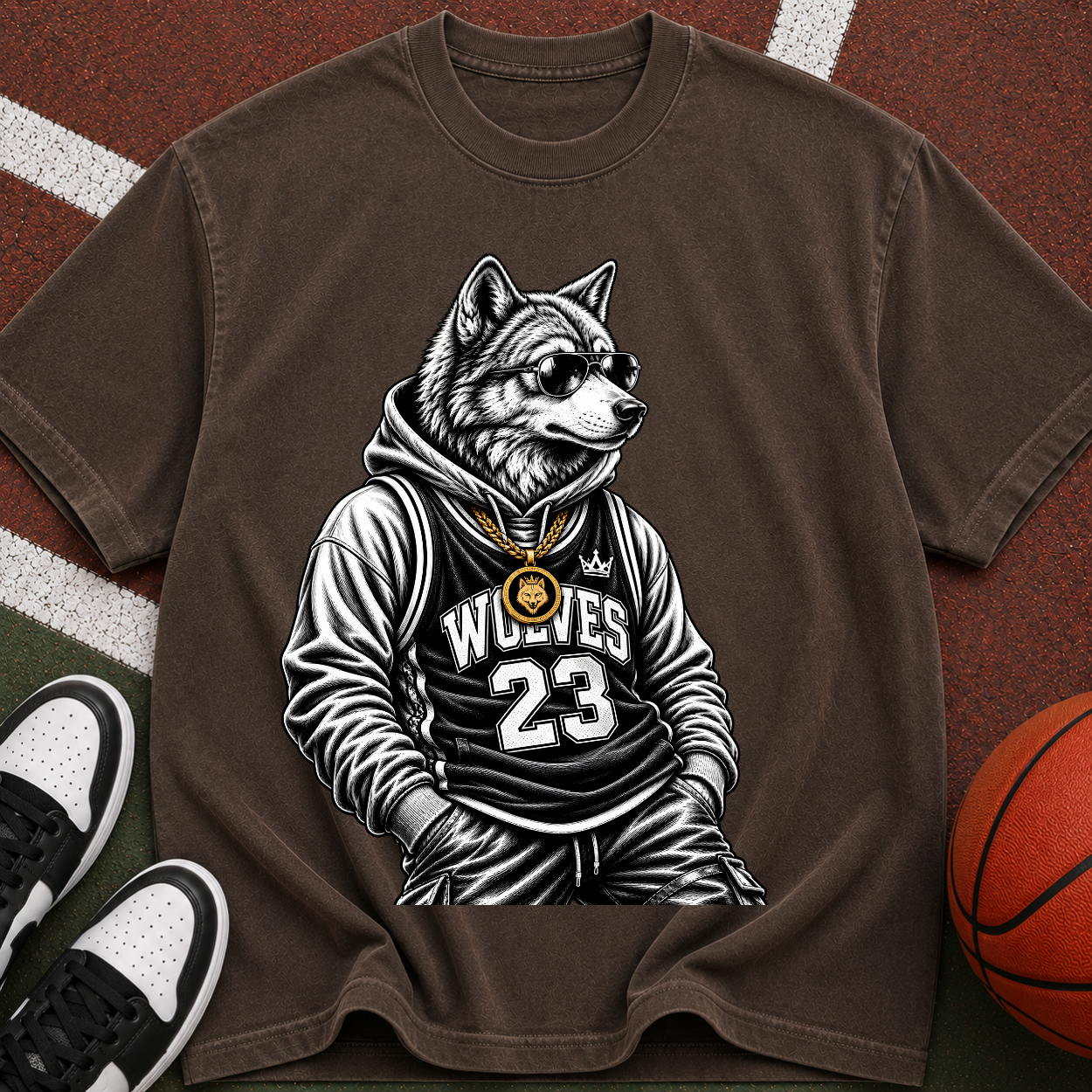 Wolf Mascot Basketball Tee — 'Wolves 23' Graphic T-Shirt