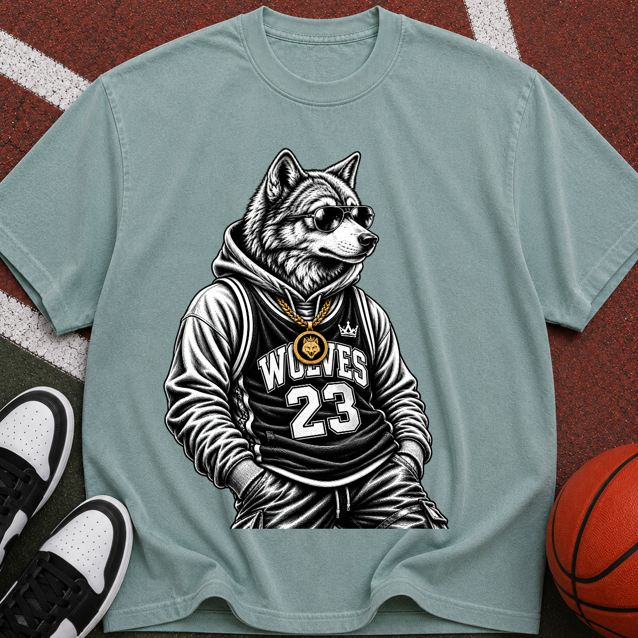 Wolf Mascot Basketball Tee — 'Wolves 23' Graphic T-Shirt