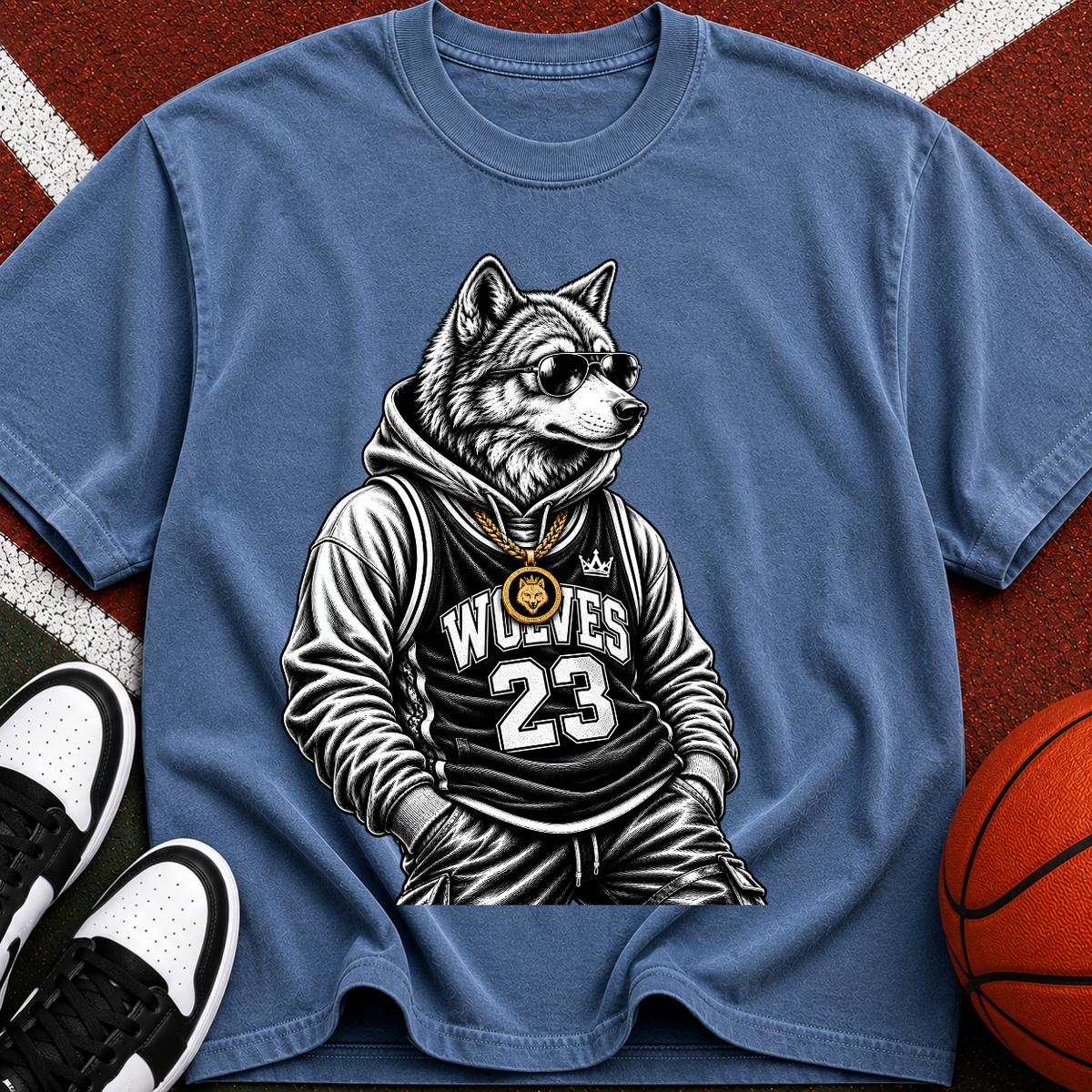 Wolf Mascot Basketball Tee — 'Wolves 23' Graphic T-Shirt