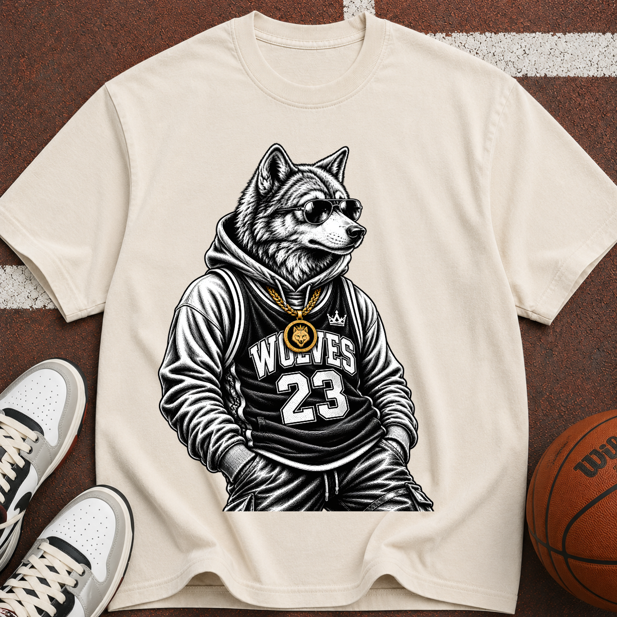 Wolf Mascot Basketball Tee — 'Wolves 23' Graphic T-Shirt