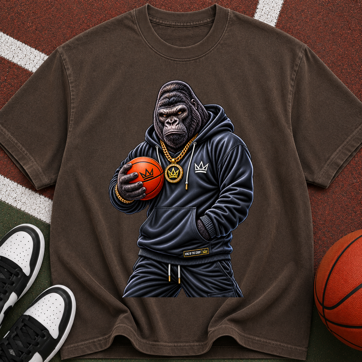 Gorilla Hoops Graphic T-Shirt — Streetwear Basketball Ape Design