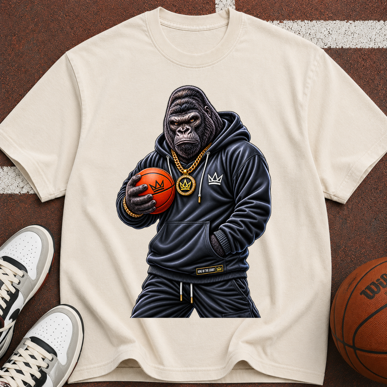 Gorilla Hoops Graphic T-Shirt — Streetwear Basketball Ape Design
