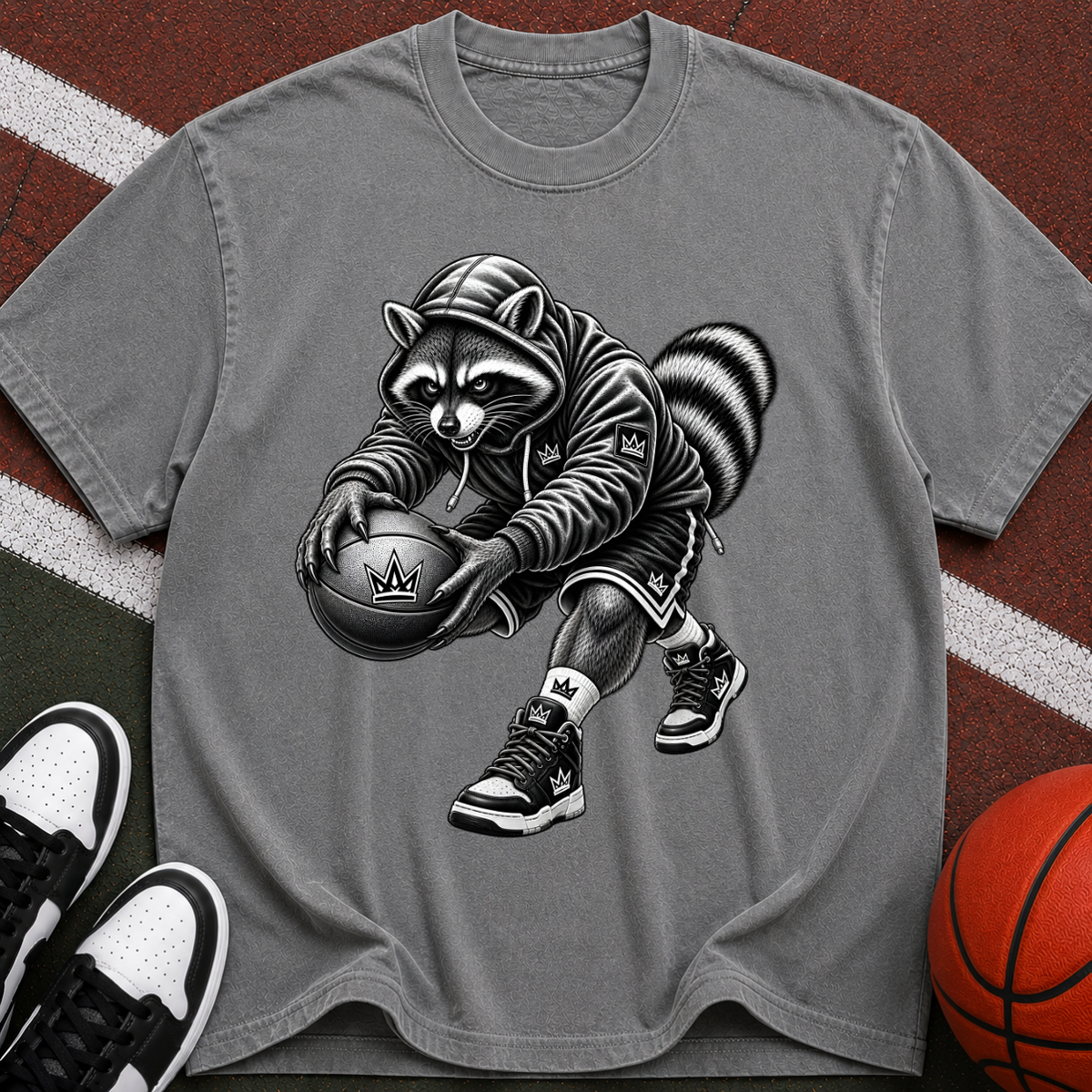 Raccoon Basketball Player Tee — Vintage-Style Sports Graphic T-Shirt
