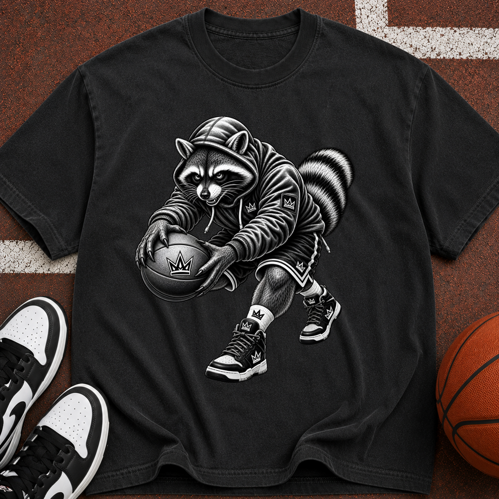 Raccoon Basketball Player Tee — Vintage-Style Sports Graphic T-Shirt