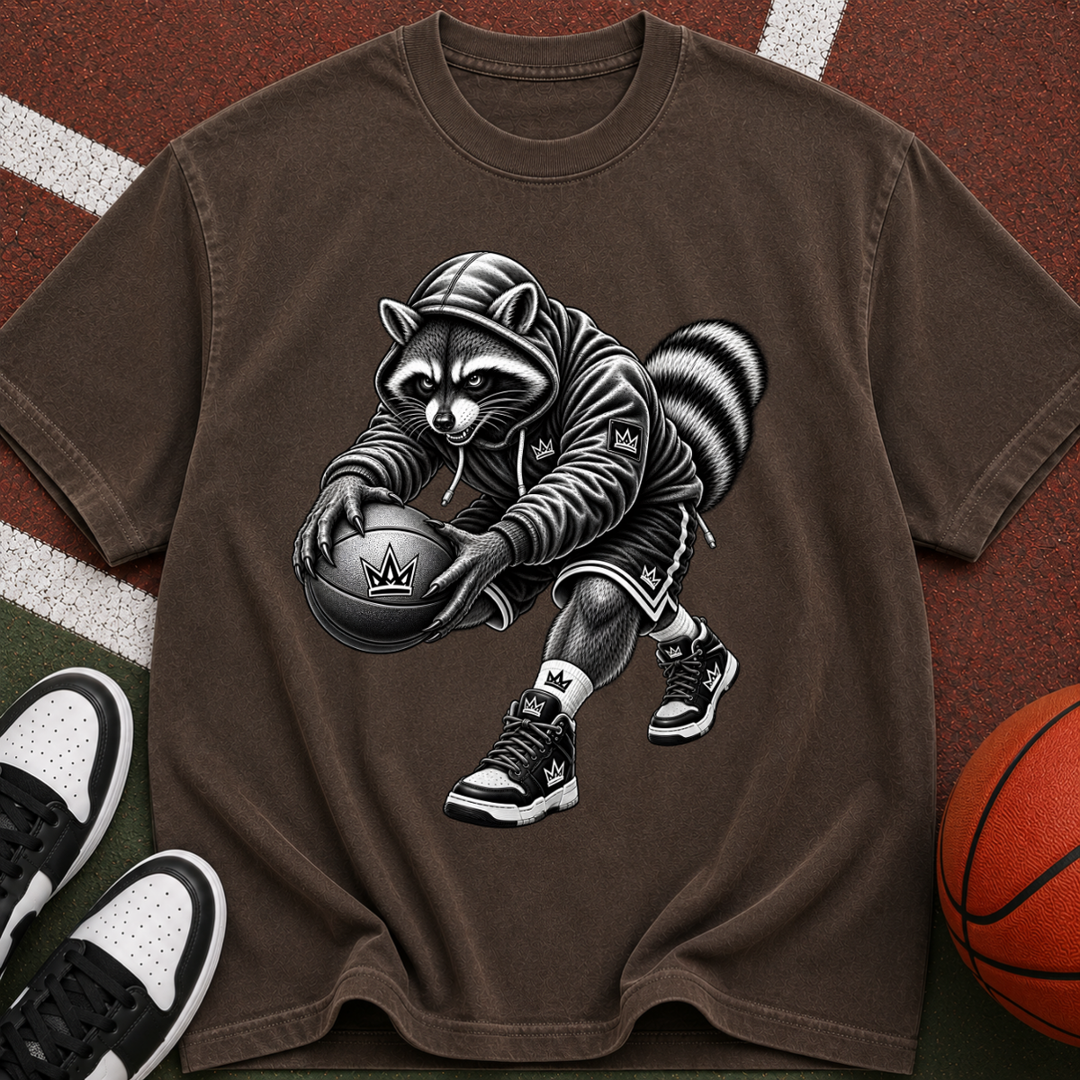 Raccoon Basketball Player Tee — Vintage-Style Sports Graphic T-Shirt