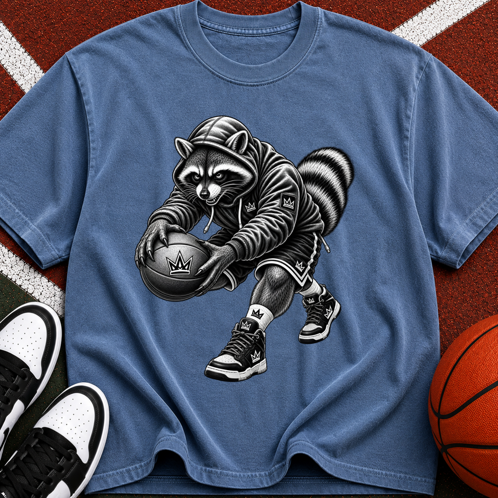 Raccoon Basketball Player Tee — Vintage-Style Sports Graphic T-Shirt