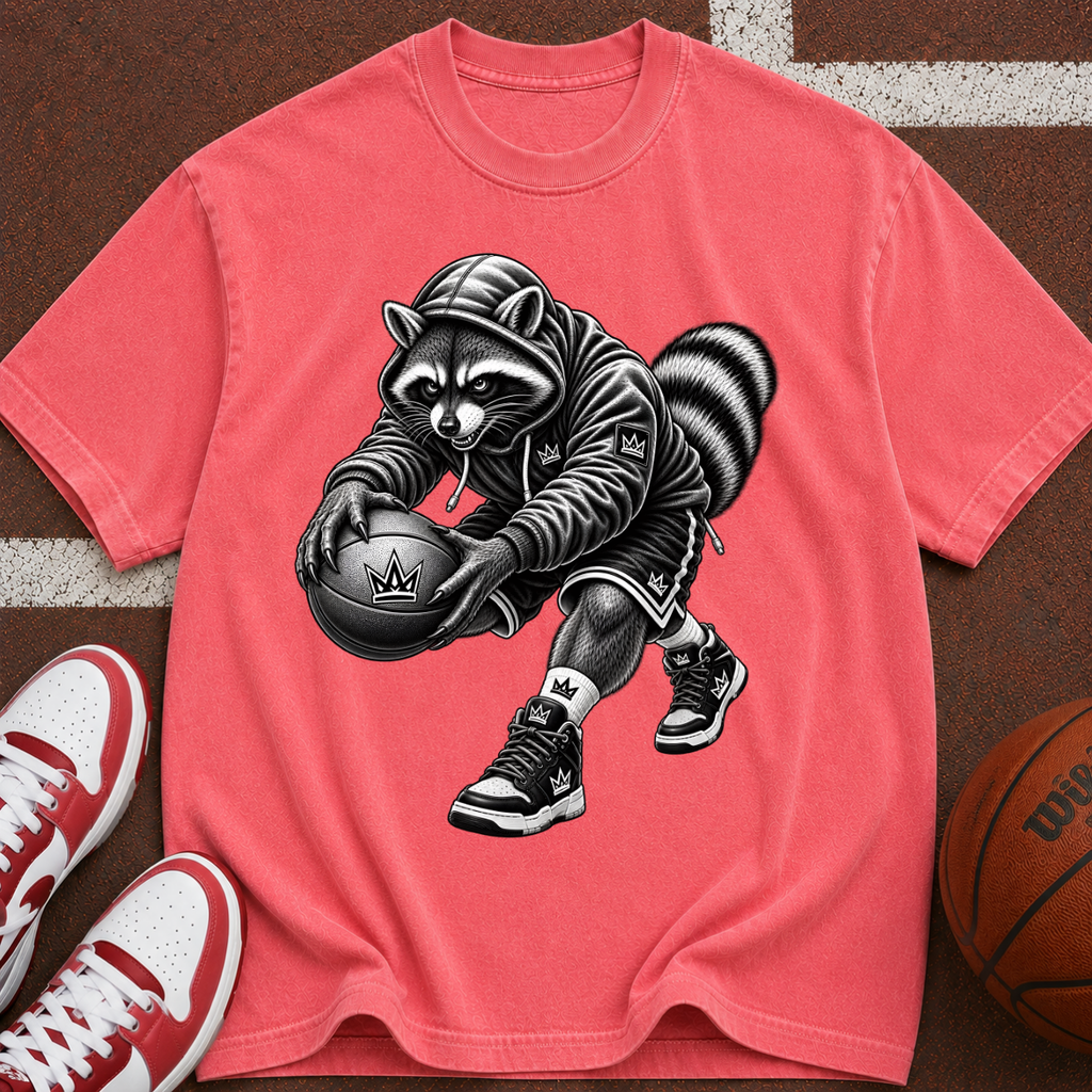 Raccoon Basketball Player Tee — Vintage-Style Sports Graphic T-Shirt