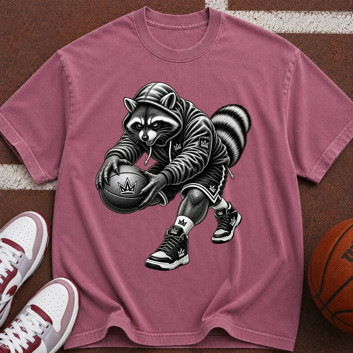 Raccoon Basketball Player Tee — Vintage-Style Sports Graphic T-Shirt
