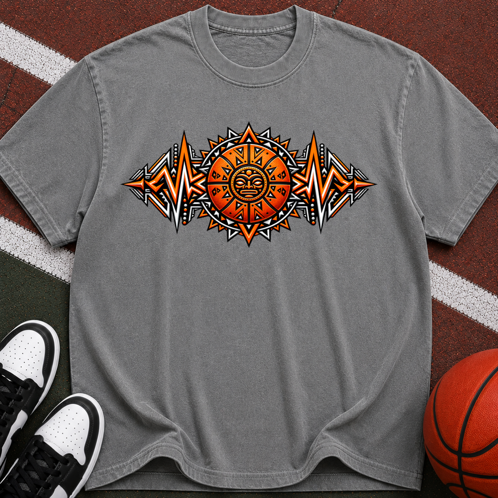 Sun Aztec Tribal T-Shirt — Vintage Orange Graphic Tee