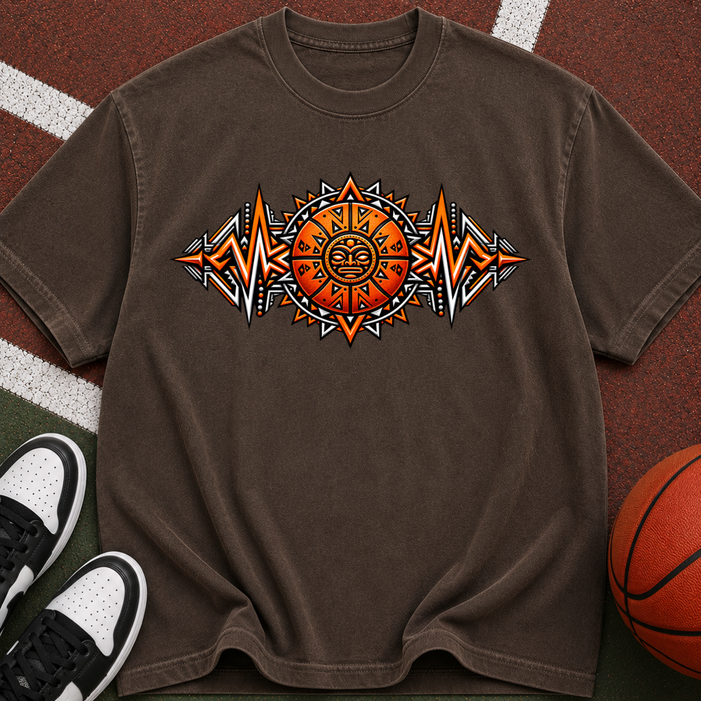 Sun Aztec Tribal T-Shirt — Vintage Orange Graphic Tee