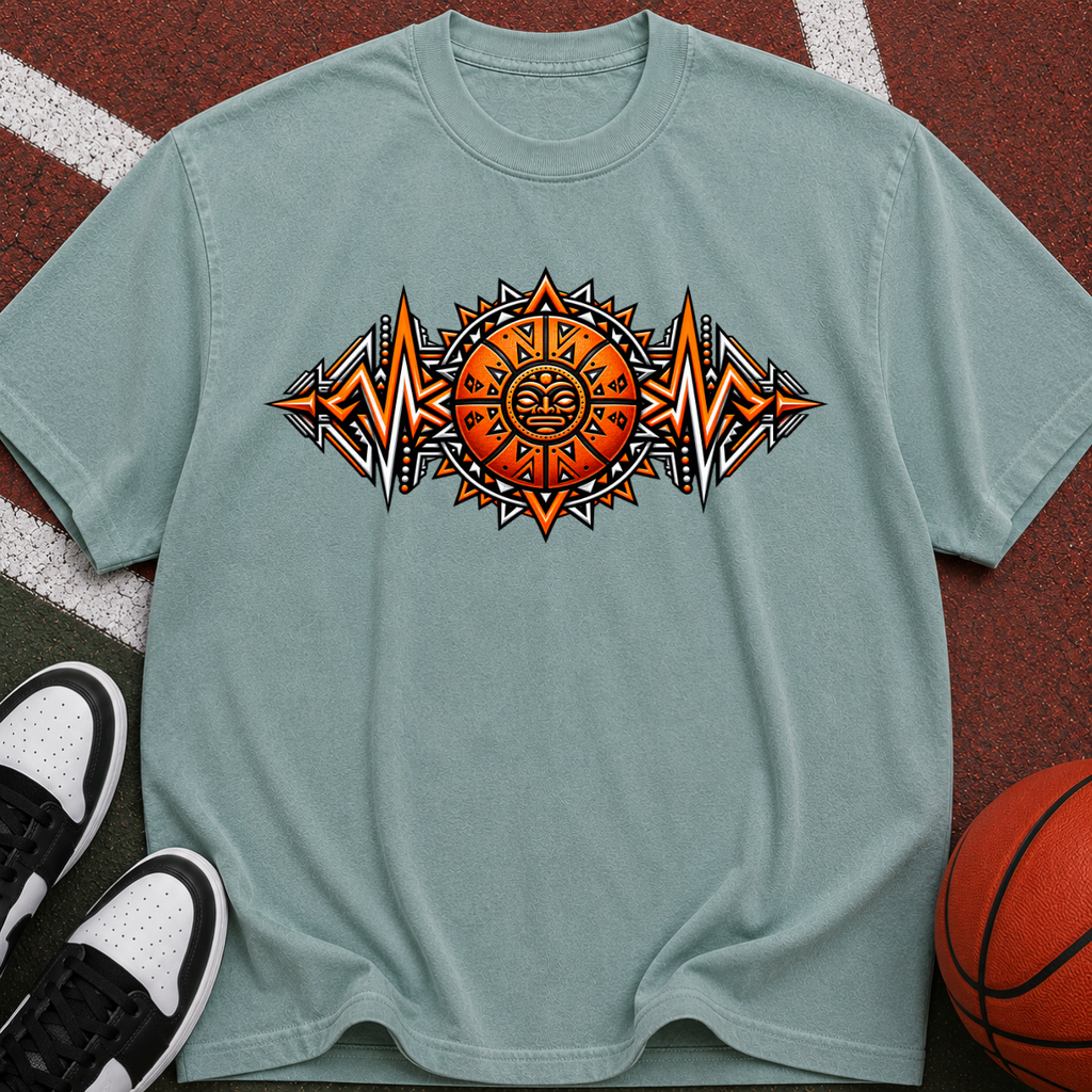 Sun Aztec Tribal T-Shirt — Vintage Orange Graphic Tee