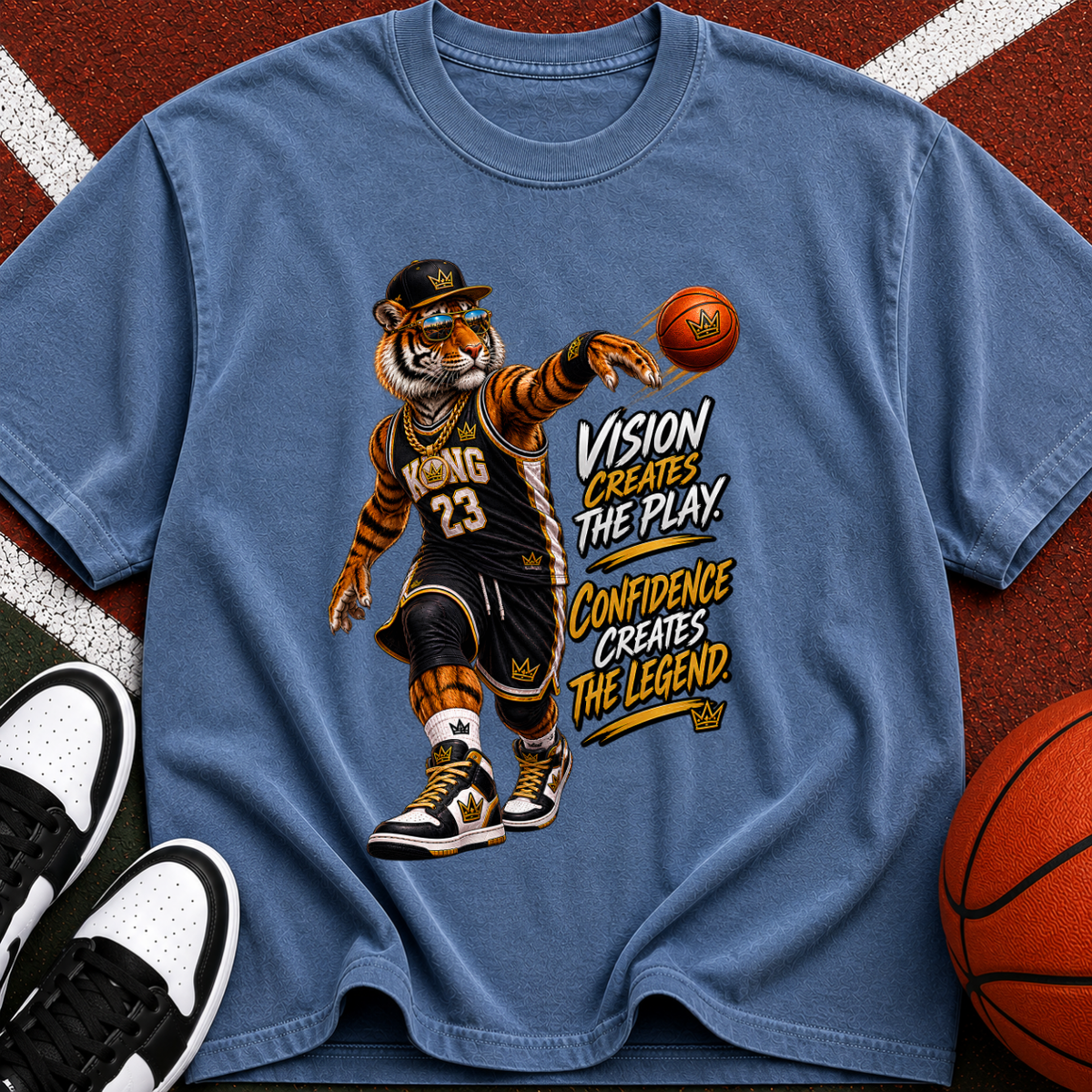 Basketball Tiger Graphic T-Shirt — "Passion Wins the Play" Vintage Streetwear