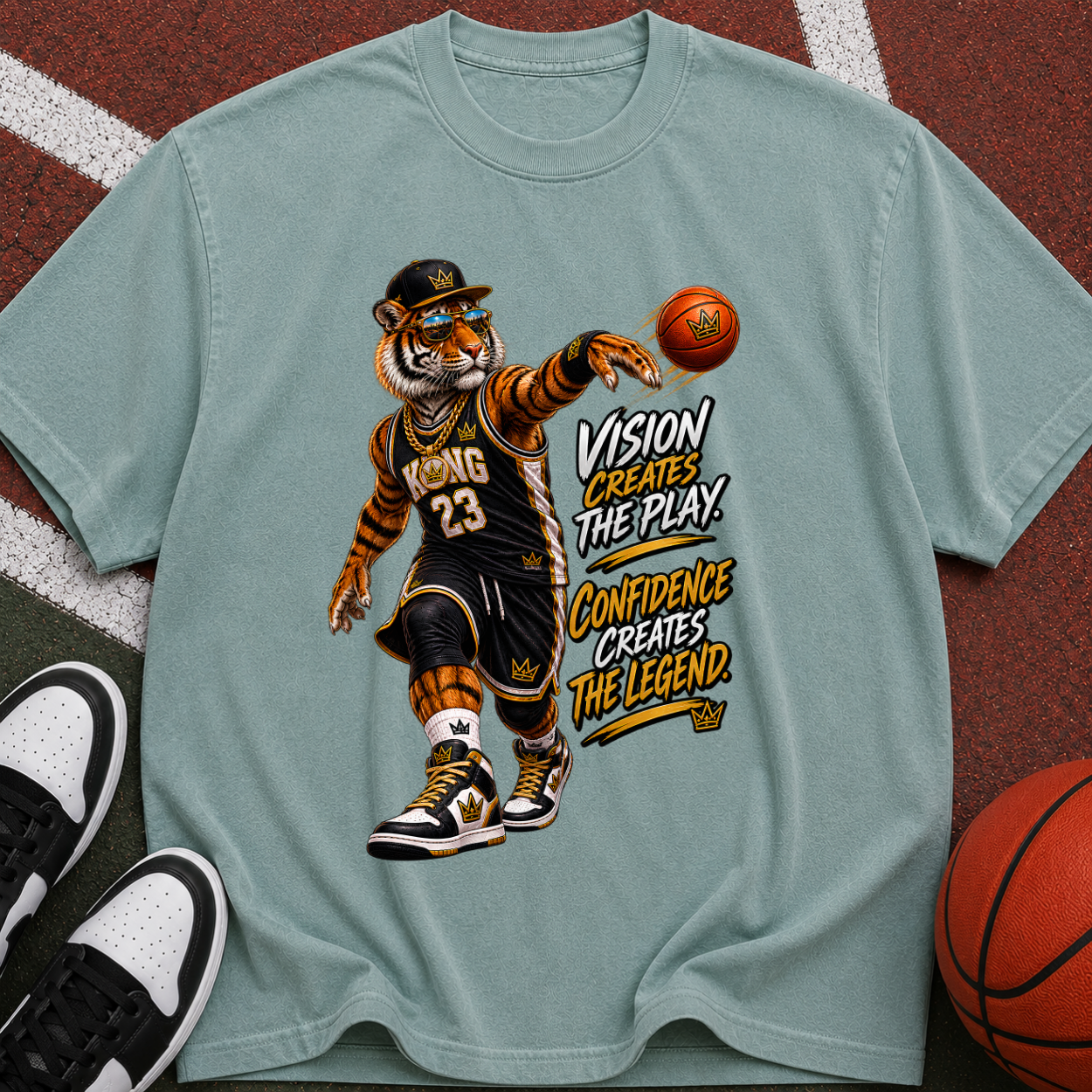 Basketball Tiger Graphic T-Shirt — "Passion Wins the Play" Vintage Streetwear