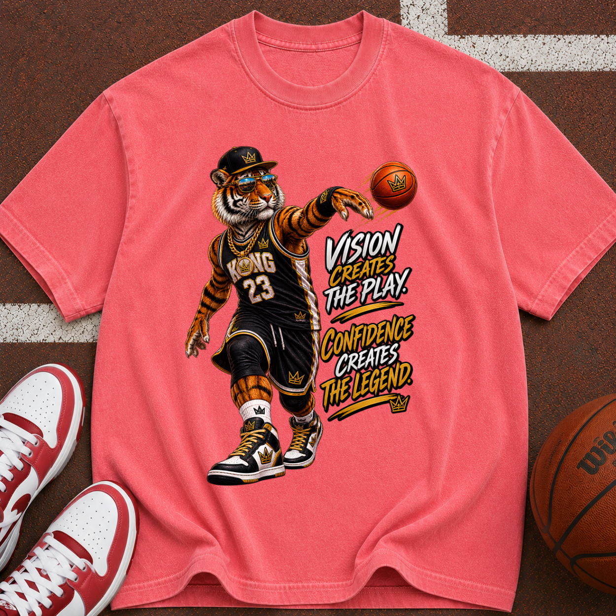 Basketball Tiger Graphic T-Shirt — "Passion Wins the Play" Vintage Streetwear