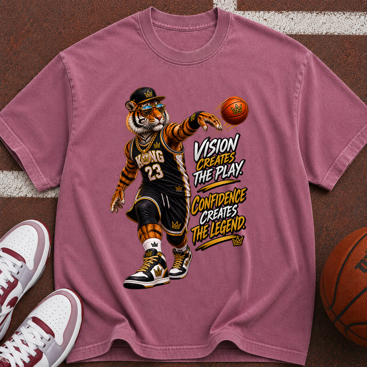 Basketball Tiger Graphic T-Shirt — "Passion Wins the Play" Vintage Streetwear