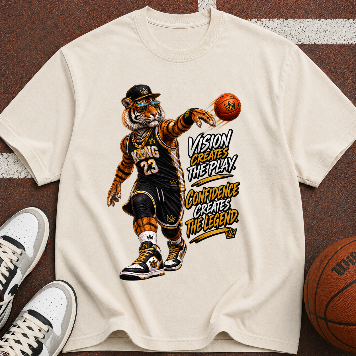 Basketball Tiger Graphic T-Shirt — "Passion Wins the Play" Vintage Streetwear