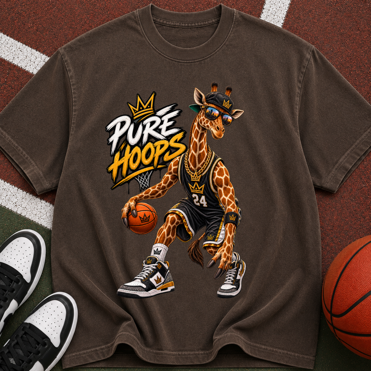Giraffe Basketball Tee — "Pure Hoops" Graphic T-Shirt