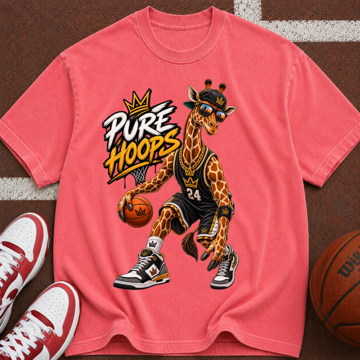 Giraffe Basketball Tee — "Pure Hoops" Graphic T-Shirt