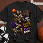 Basketball Rabbit Graphic Tee — "Fast Feet, Fearless Heart, Royal Finish"