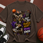 Basketball Rabbit Graphic Tee — "Fast Feet, Fearless Heart, Royal Finish"