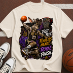 Basketball Rabbit Graphic Tee — "Fast Feet, Fearless Heart, Royal Finish"
